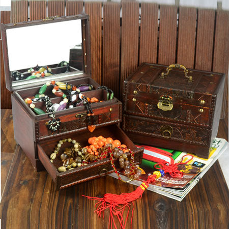 Antique vintage Wooden Jewellery Dressing table Box With Mirror