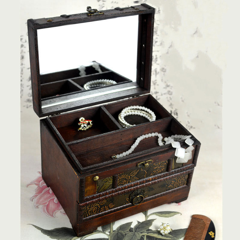 Antique vintage Wooden Jewellery Dressing table Box With Mirror