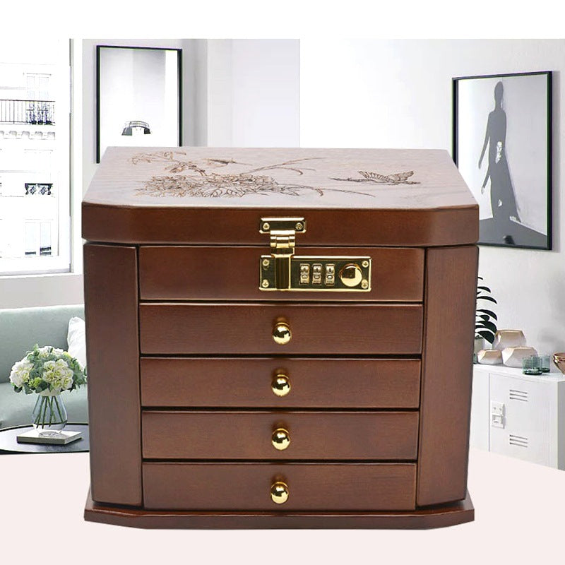 Combination Lock Solid Wooden Jewellery Box