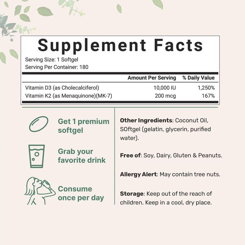 Vitamin Soft Capsules D3+K2 Vitamin 180 Tablets