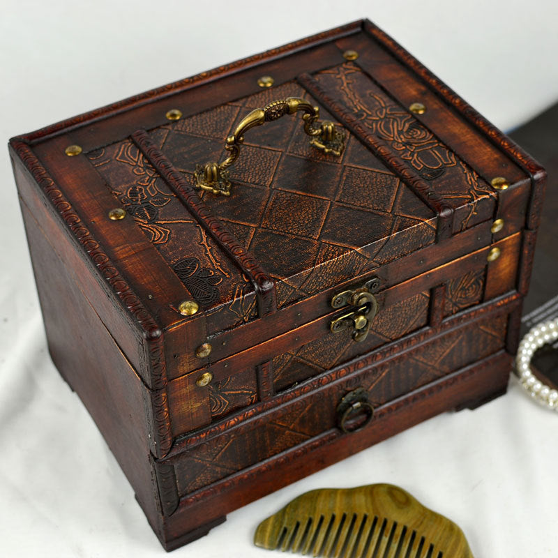 Antique vintage Wooden Jewellery Dressing table Box With Mirror