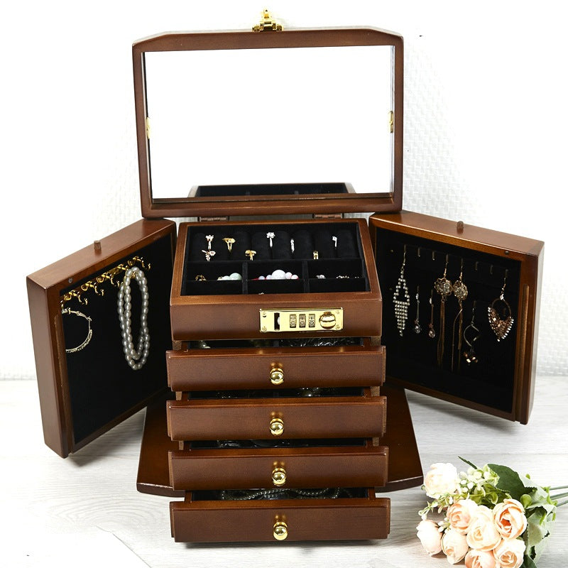 Combination Lock Solid Wooden Jewellery Box