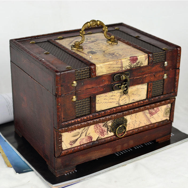 Antique vintage Wooden Jewellery Dressing table Box With Mirror