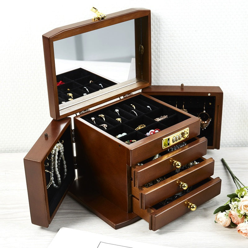 Combination Lock Solid Wooden Jewellery Box