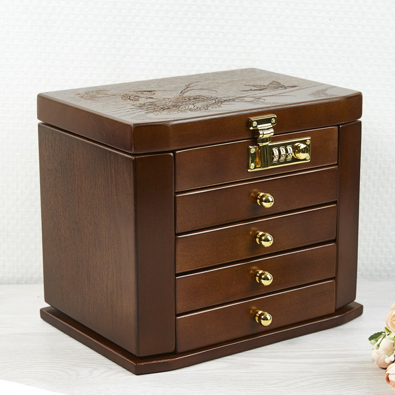 Combination Lock Solid Wooden Jewellery Box