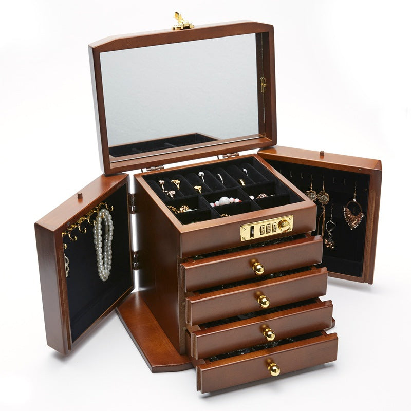 Combination Lock Solid Wooden Jewellery Box